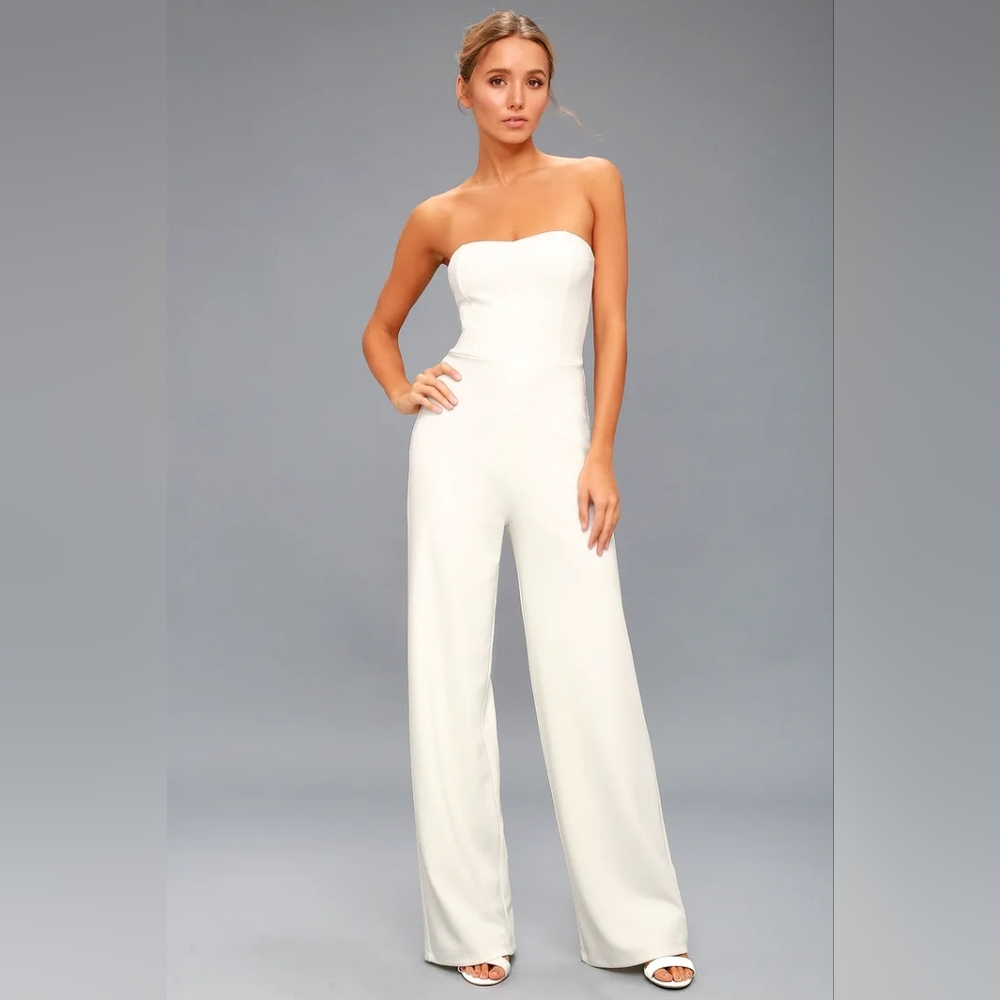 Lulu's Edith White Strapless Jumpsuit